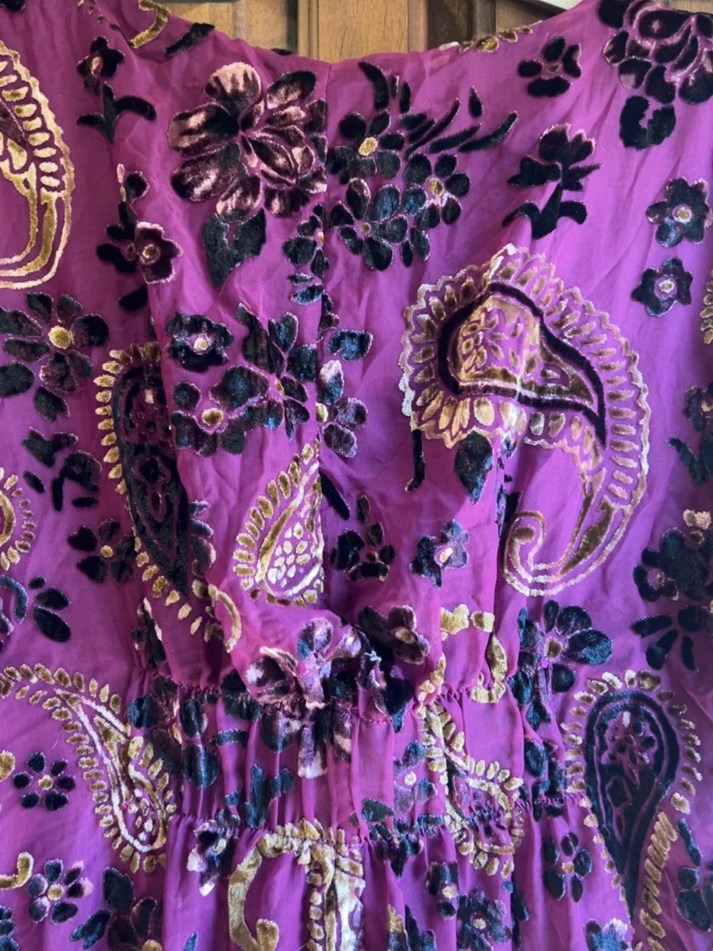 🌸Piper & Scoot Albie Velvet Burnout Dress Womens Size Large Purple Paisley Boho - Picture 6 of 6
